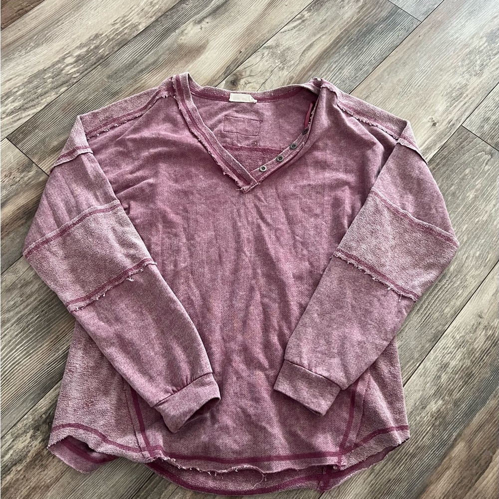 Purple Long Sleeve V-Neck Top